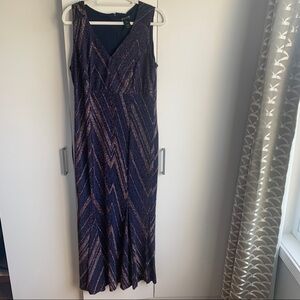 Enfocus Studio Navy Blue Chevron Sparkly V Neck Long Maxi Dress Size 14 nwot